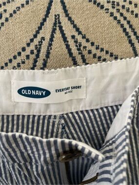 Old Navy Blue & White Striped Mid-Rise Shorts